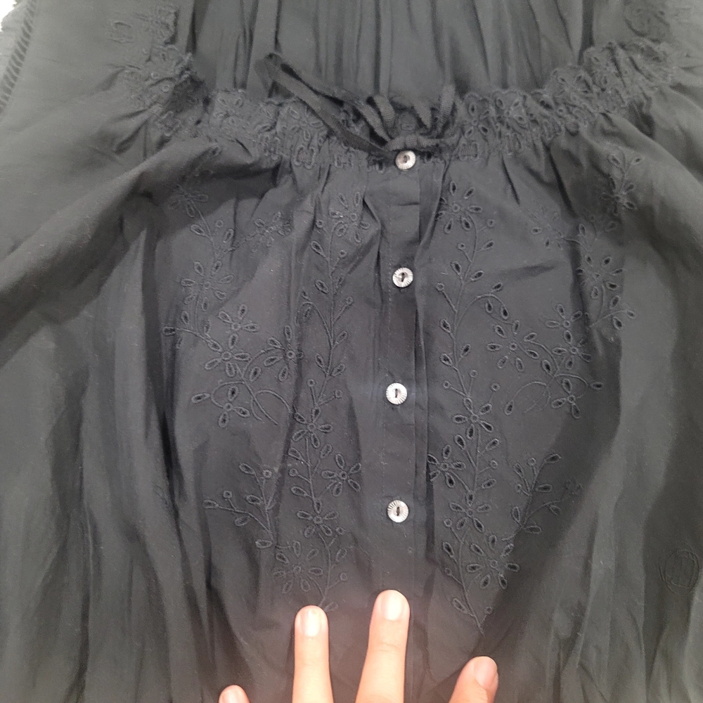 ​DÔEN XL Traveler Top Black Organic Cotton Ruffle Eyelet Blouse - Rare Size! - Picture 15 of 15